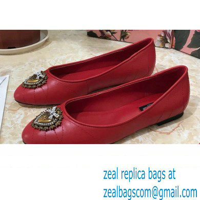 Dolce & Gabbana Leather Devotion Flats Slippers Red 2021